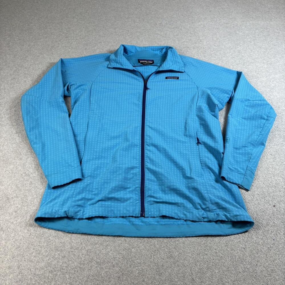 Patagonia R1 Jacket Women XL Blue Grid Fleece Full Zip Hike Running Outdoor READ